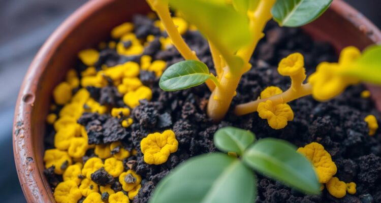 Żółta pleśń w doniczce