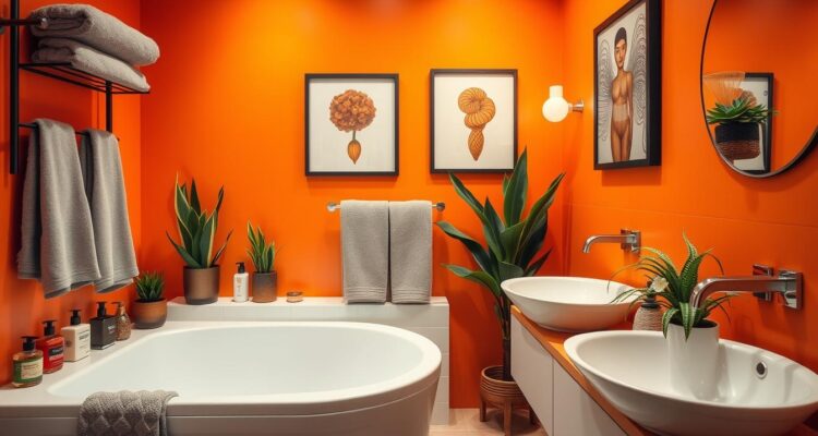 Pomarańczowa łazienka - jakie dodatki