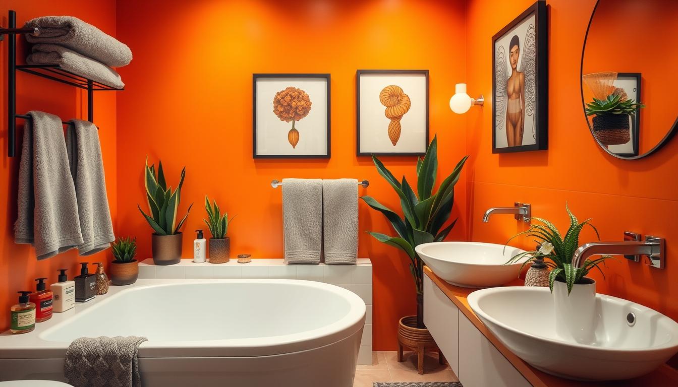 Pomarańczowa łazienka - jakie dodatki