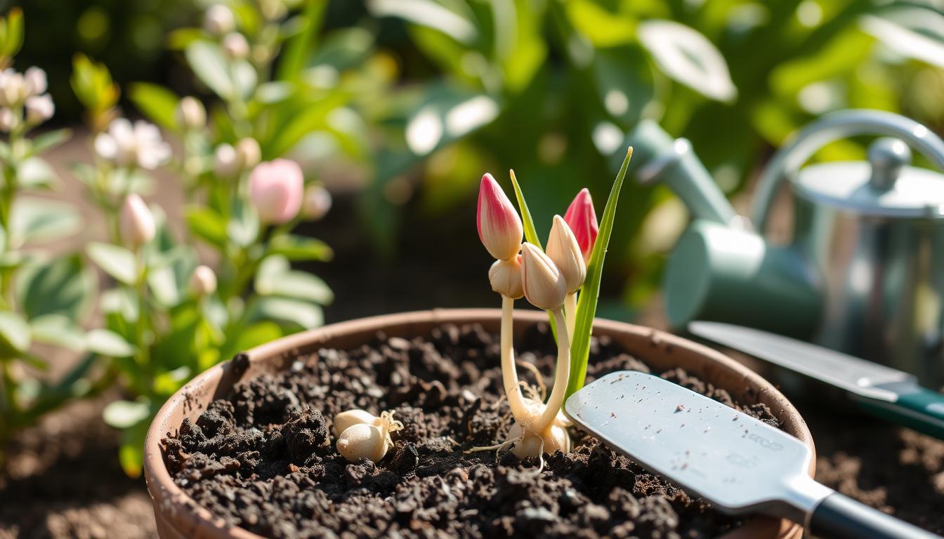 Sadzenie cebulek kwiatów w doniczce
