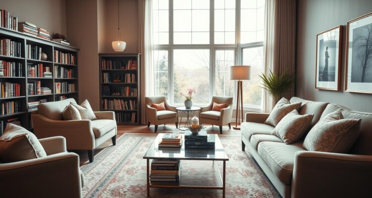 Salon z książkami - aranżacje